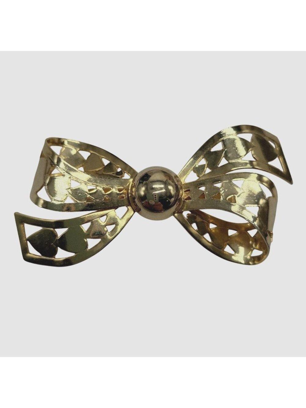 Vintage Gold-Tone Bow Brooch With Heart Cut-Outs And Pin Back Closure 3D Coquett